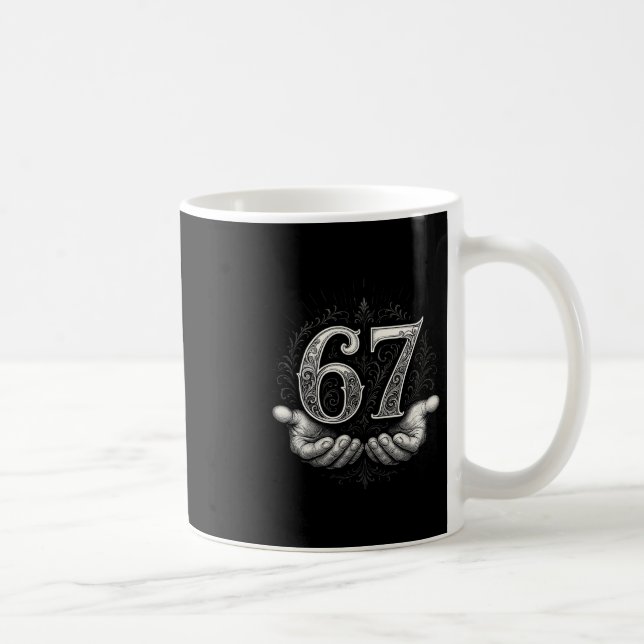 67 Meme 6 7 Six Seven Hands Funny Gen Alpha Slang  Coffee Mug (Right)