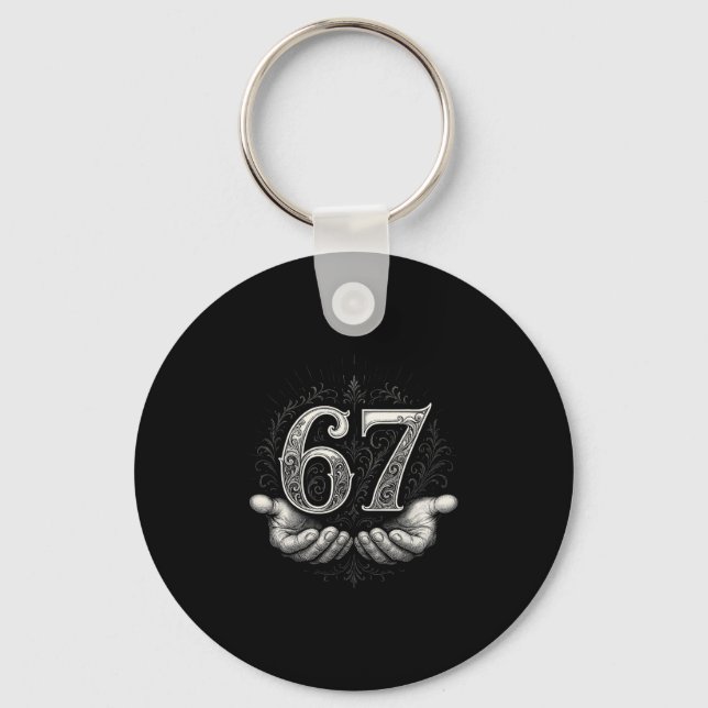 67 Meme 6 7 Six Seven Hands Funny Gen Alpha Slang  Key Ring (Front)