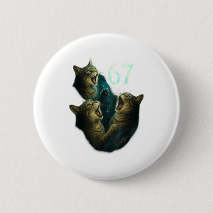 67 Meme Cat Howling At 67 Funny 6 7  6 Cm Round Badge