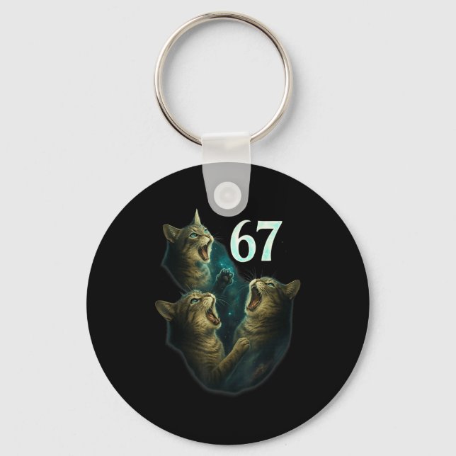 67 Meme Cat Howling At 67 Funny 6 7  Key Ring (Front)