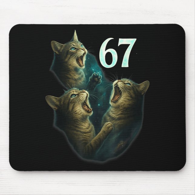 67 Meme Cat Howling At 67 Funny 6 7  Mouse Pad (Front)