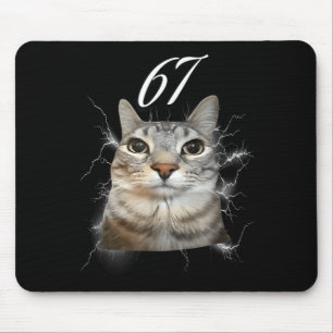 67 Meme Cat Howling At Moon Brainrot Funny 6 7 Mouse Pad