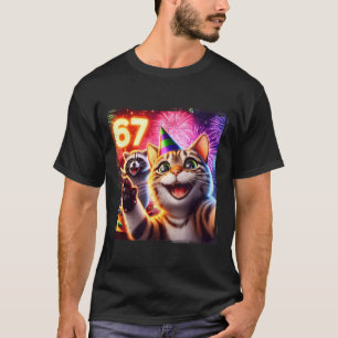 67 Meme Cat Raccoon New Year Selfie Funny Birthday T-Shirt