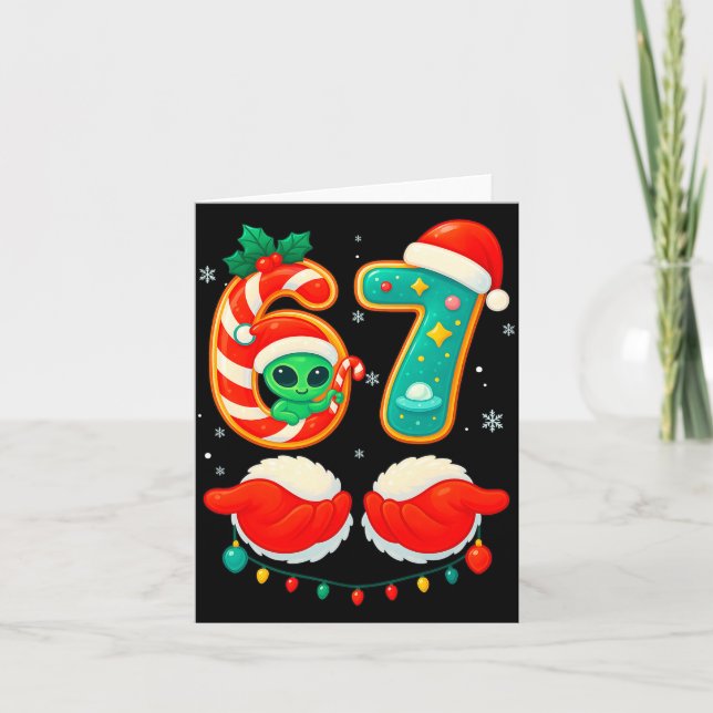 67 Meme Christmas Funny Alien Santa Six Seven Xmas Card (Front)
