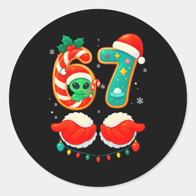 67 Meme Christmas Funny Alien Santa Six Seven Xmas Classic Round Sticker (Front)