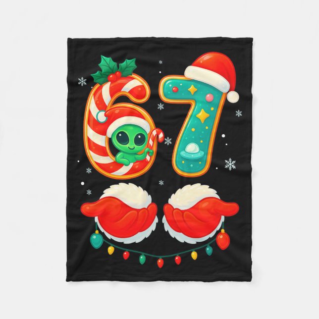 67 Meme Christmas Funny Alien Santa Six Seven Xmas Fleece Blanket (Front)