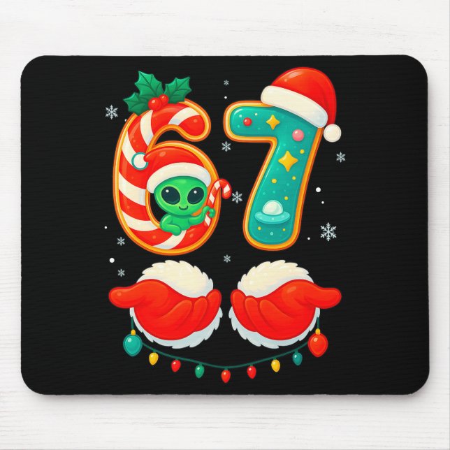 67 Meme Christmas Funny Alien Santa Six Seven Xmas Mouse Pad (Front)
