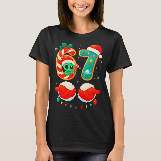 67 Meme Christmas Funny Alien Santa Six Seven Xmas T-Shirt (Front)