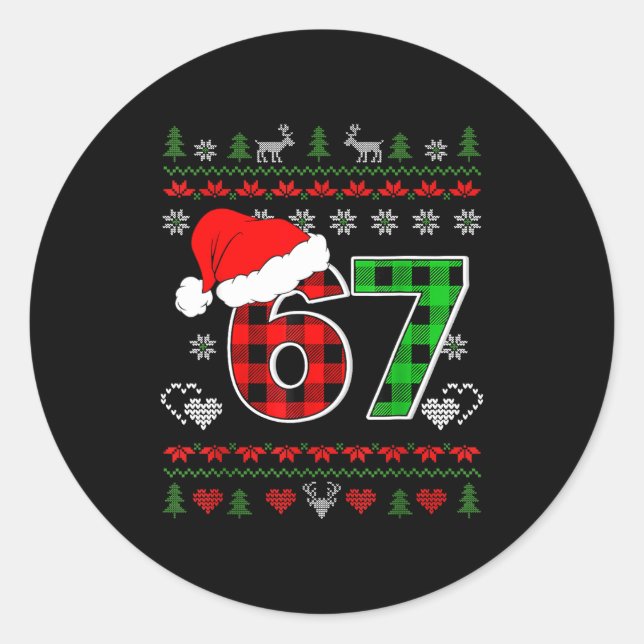 67 Meme Christmas Six Seven Xmas Ugly Sweater Men  Classic Round Sticker (Front)