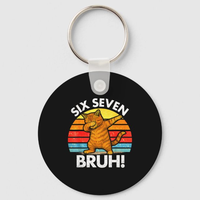 67 Meme Dabbing Cat Six Seven 6 7  Key Ring (Front)