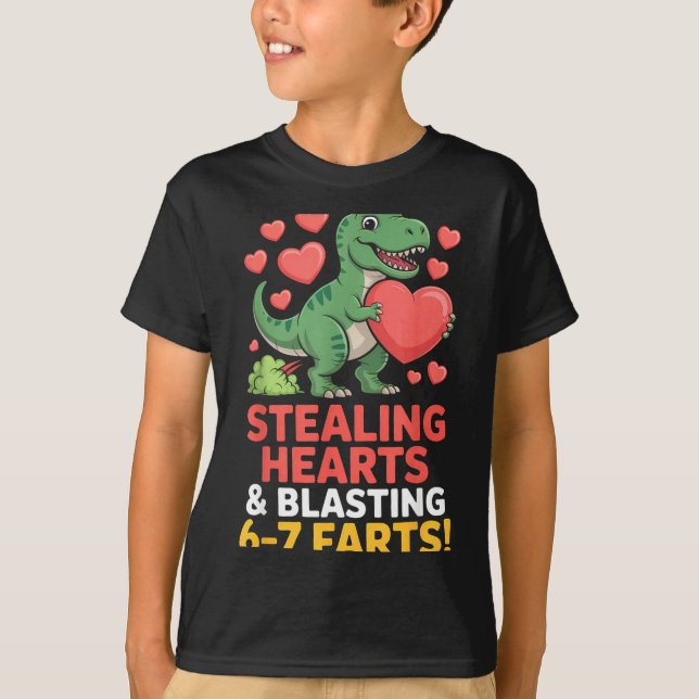 67 Meme Dinosaur Stealing Hearts 6-7 Farts Valenti T-Shirt (Front)