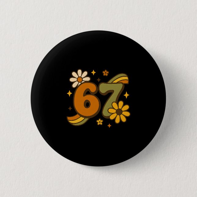 67 Meme Fall Autmn Groovy Retro 70s Six Seven Boho 6 Cm Round Badge (Front)