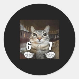 67 Meme Funny Cat Six Seven Meme 6 7  Classic Round Sticker