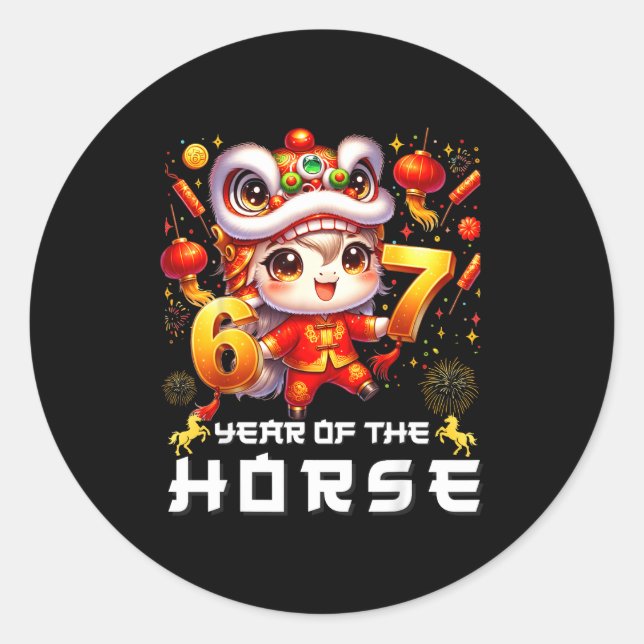67 Meme Funny Chinese New Year 2026 Year Of The Ho Classic Round Sticker (Front)
