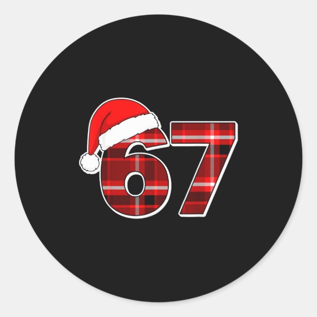 67 Meme Funny Christmas Red Plaid Xmas Pajamas Sla Classic Round Sticker (Front)