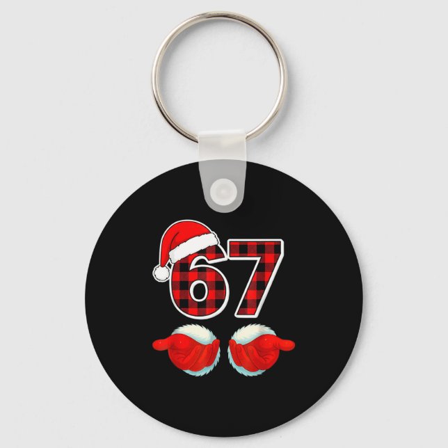 67 Meme Funny Christmas Red Plaid Xmas Pajamas Sla Key Ring (Front)