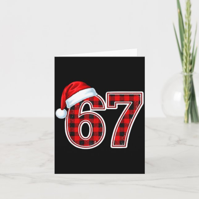 67 Meme Funny Christmas Red Plaid Xmas Pajamas Tee Card (Front)