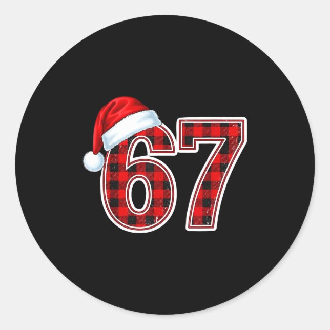 67 Meme Funny Christmas Red Plaid Xmas Pajamas Tee Classic Round Sticker (Front)