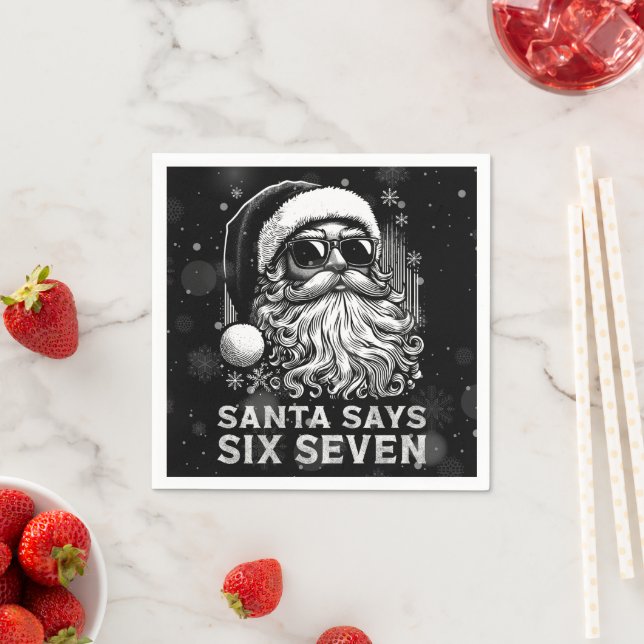 67 Meme Funny Santa Says Six Seven Christmas Napkin (Insitu)