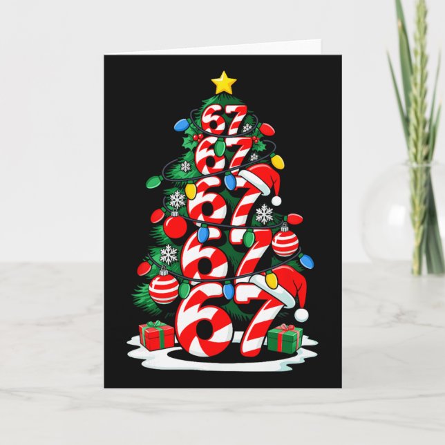 67 Meme Funny Six Seven Christmas Tree Lights Xmas Card (Front)