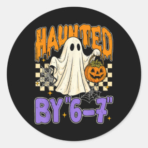 67 Meme Halloween Haunted- Funny Ghost And Pumpkin Classic Round Sticker