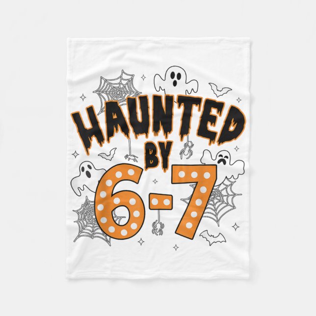 67 Meme Halloween Haunted- Funny Ghost And Pumpkin Fleece Blanket (Front)