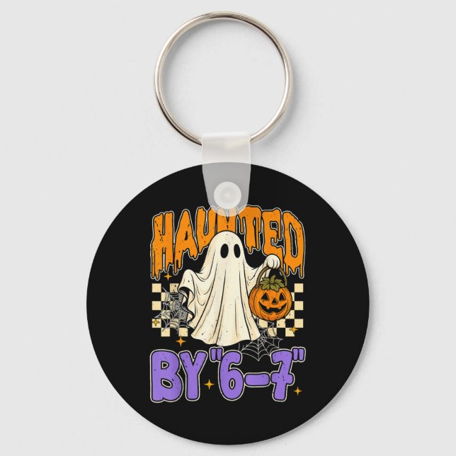 67 Meme Halloween Haunted- Funny Ghost And Pumpkin Key Ring (Front)