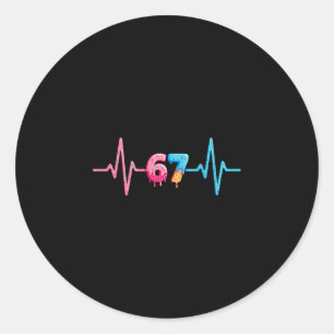 67 Meme Ice Cream Heartbeat Funny Six Seven Gen Al Classic Round Sticker
