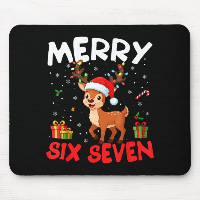 67 Meme Merry Six Seven Reindeer Funny Christmas W Mouse Pad (Front)