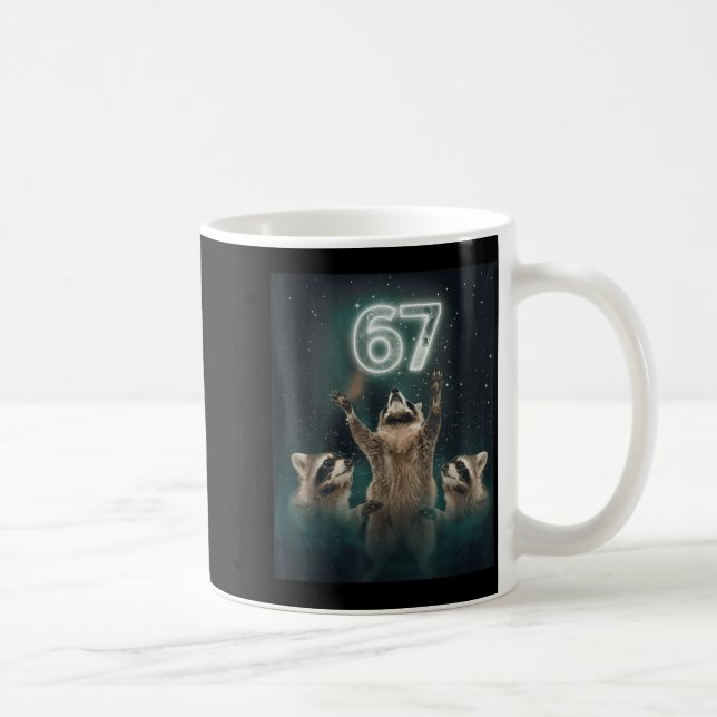 67 Meme Raccoon Howling At The Moon 6 7 Funny Weir Coffee Mug (Right)