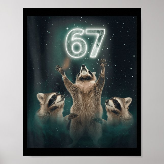 67 Meme Raccoon Howling At The Moon 6 7 Funny Weir Poster (Front)