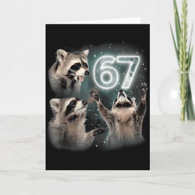67 Meme Racoon Howling At The Moon Six Seven Trash Card (Front)