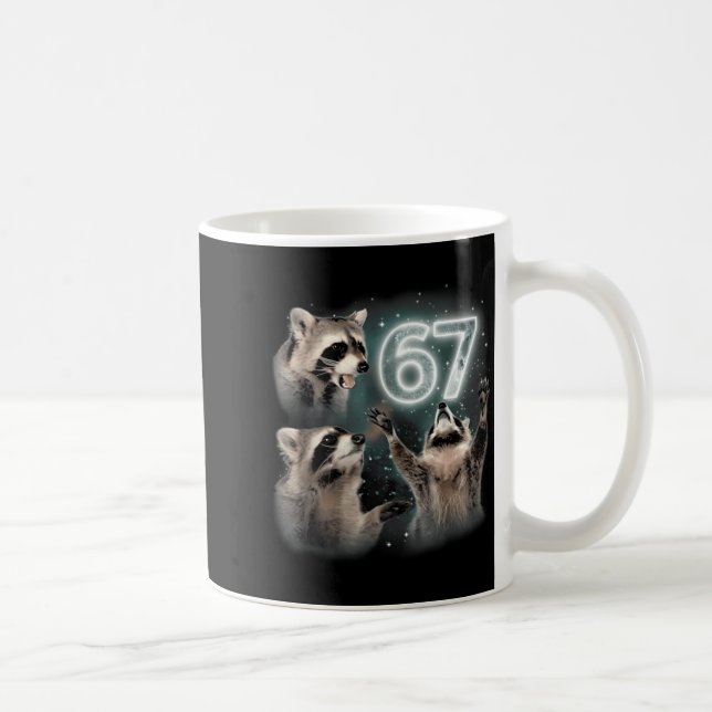 67 Meme Racoon Howling At The Moon Six Seven Trash Coffee Mug (Right)