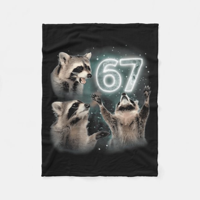 67 Meme Racoon Howling At The Moon Six Seven Trash Fleece Blanket (Front)