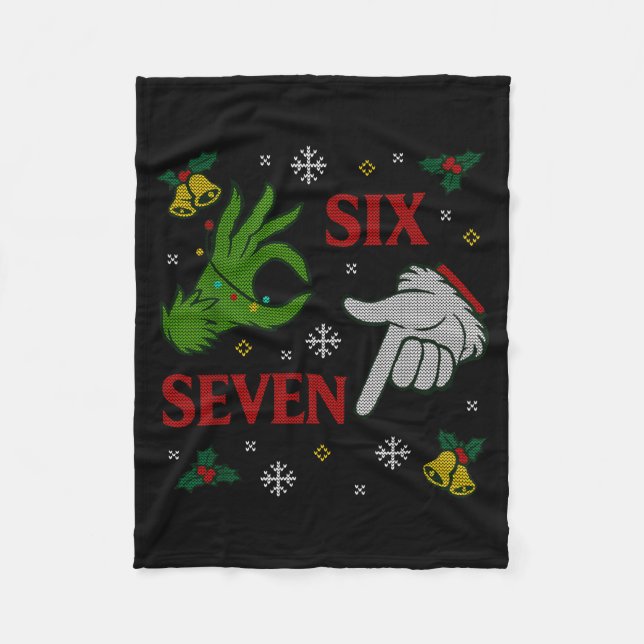 67 Meme Santa Hands Christmas Ugly Sweater Xmas Ce Fleece Blanket (Front)