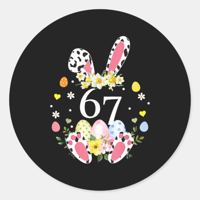 67 Meme Six Seven 6 7 Bunny Leopard Kids Funny Eas Classic Round Sticker (Front)