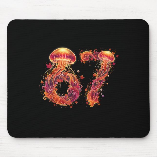 67 Meme Six Seven 6 7 Retro Jellyfish Sea Ocean Th Mouse Pad (Front)