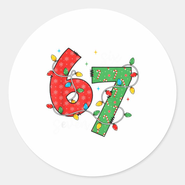 67 Meme Six Seven Brain Rot 6-7 Christmas Lights F Classic Round Sticker (Front)