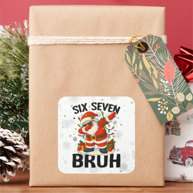 67 Meme Six Seven Bruh Funny Christmas 6 7 Square Sticker (Holiday)