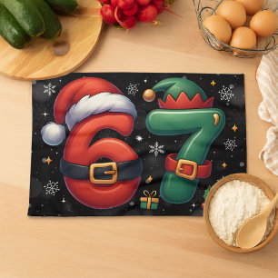 67 Meme Six Seven Bruh Funny Christmas 6 7 Tea Towel