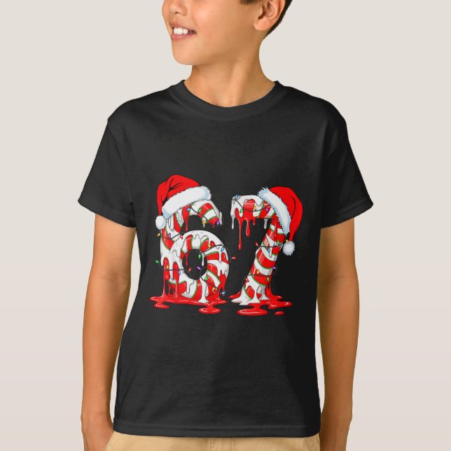 67 Meme Six Seven Candy Canes Drip Christmas Pajam T-Shirt (Front)