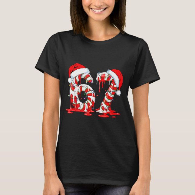 67 Meme Six Seven Candy Canes Drip Christmas Pajam T-Shirt (Front)
