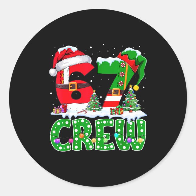67 Meme Six Seven Christmas Crew Xmas Lights Famil Classic Round Sticker (Front)
