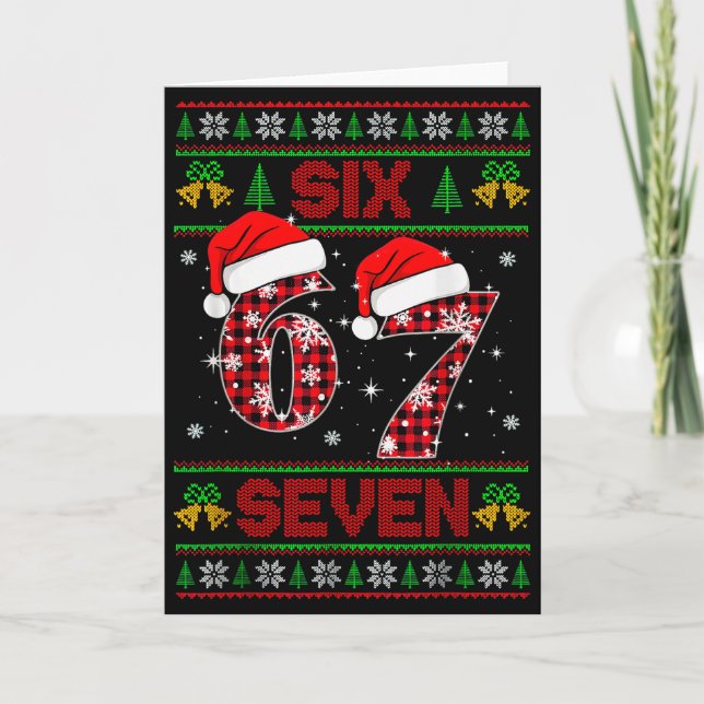67 Meme Six Seven Christmas Ugly Sweater For Kids  Card (Front)