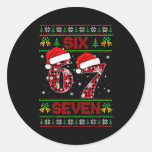 67 Meme Six Seven Christmas Ugly Sweater For Kids  Classic Round Sticker