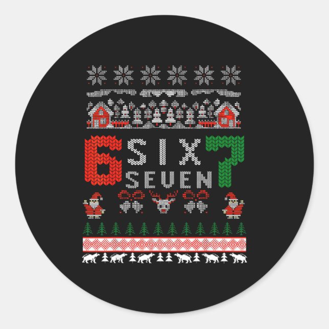 67 Meme Six Seven Christmas Ugly Sweater For Kids  Classic Round Sticker (Front)