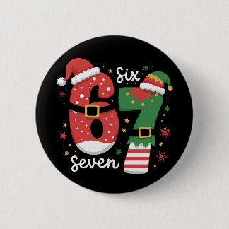 67 Meme Six Seven Elf Christmas Santa Hat 6 Cm Round Badge