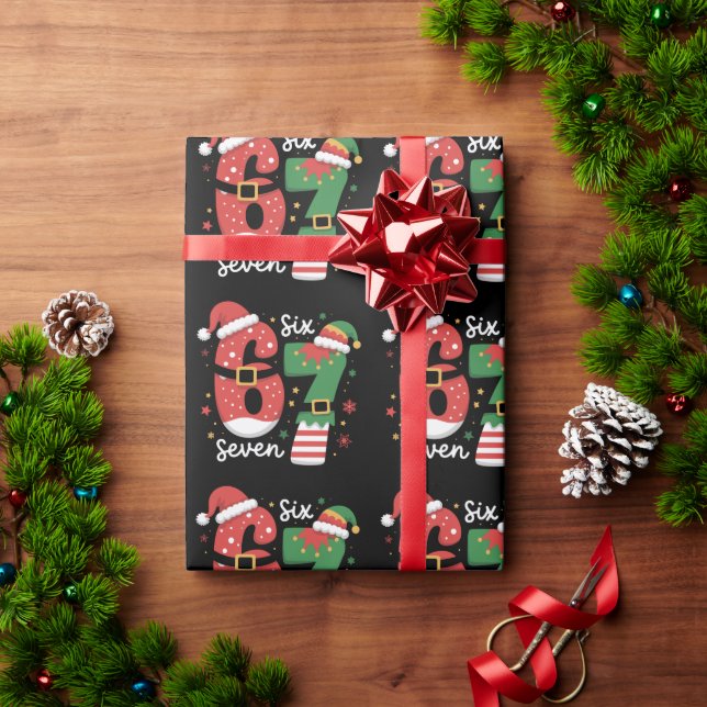67 Meme Six Seven Elf Christmas Santa Hat Wrapping Paper (Holiday Gift)