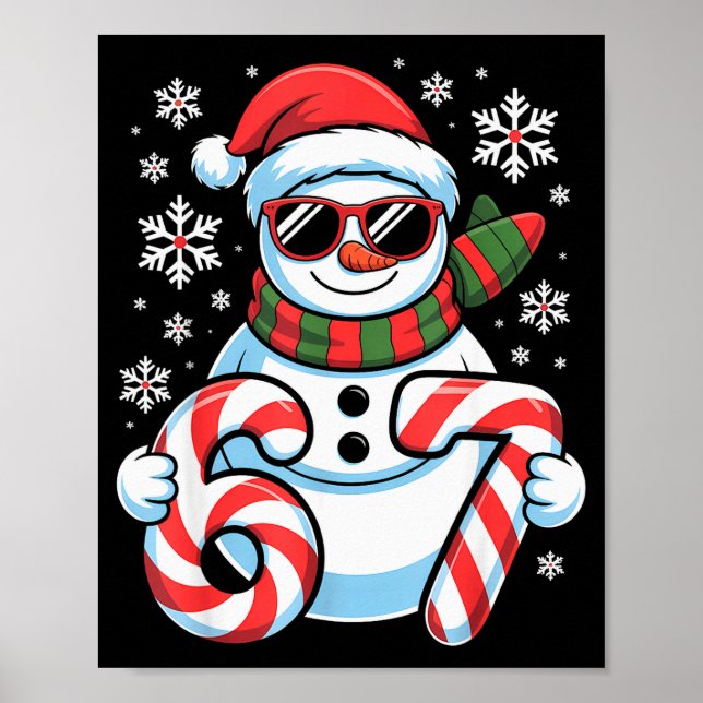 67 Meme Snowman Brainrot Funny Christmas Kids Boys Poster (Front)