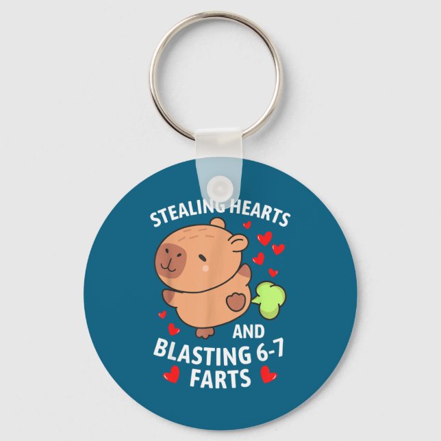 67 Meme Stealing Hearts Valentine's Day Capybara K Key Ring (Front)